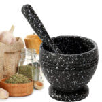 Hand Mortar and Pestle Set, Solid Grinder Bowl Holder with White Dots for Herbs, Spices, Garlic, Medicine - Medaid