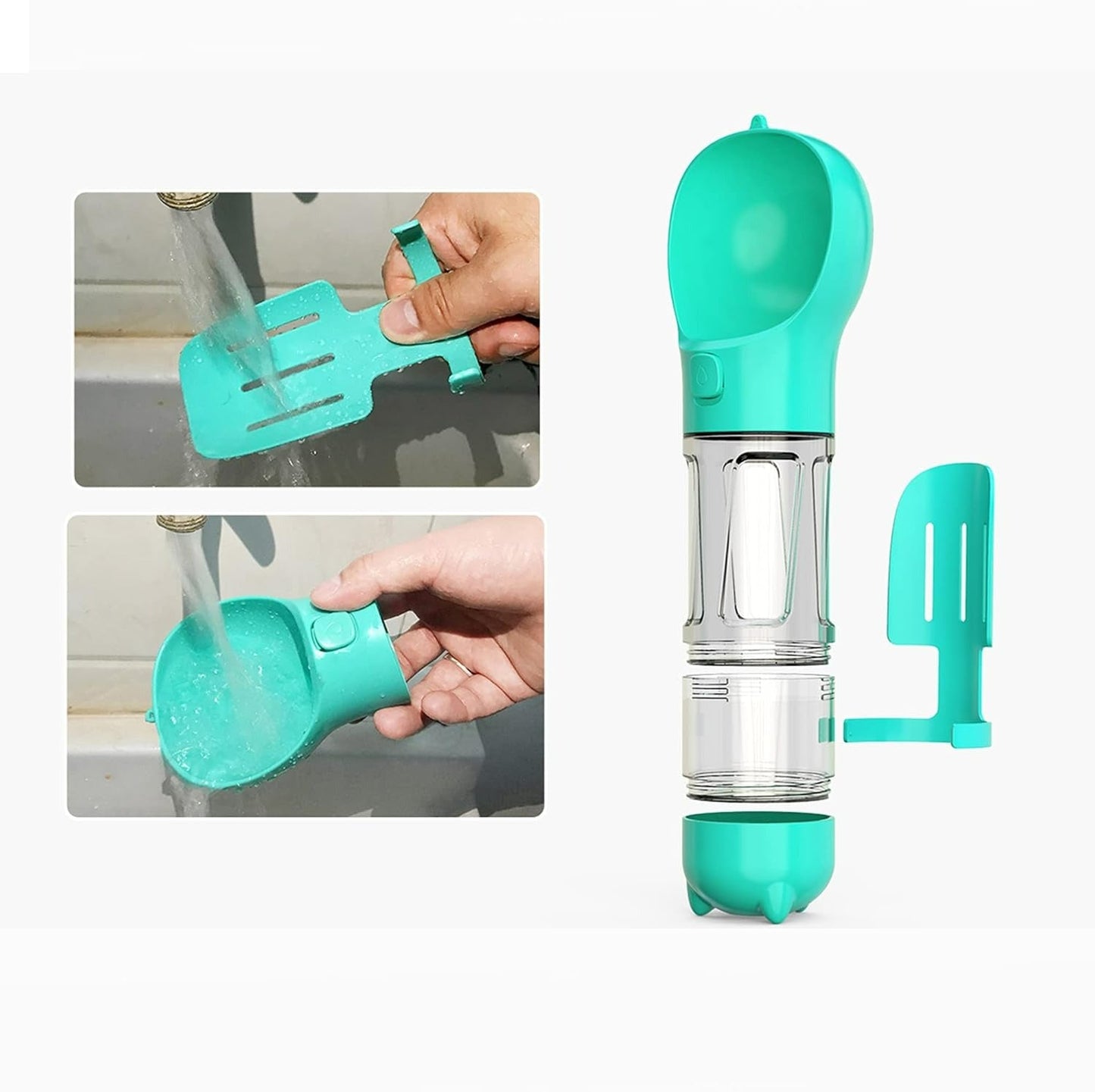 3-in-1 Portable Dog Water Bottle with Food Container & Poop Scoop 500 ML