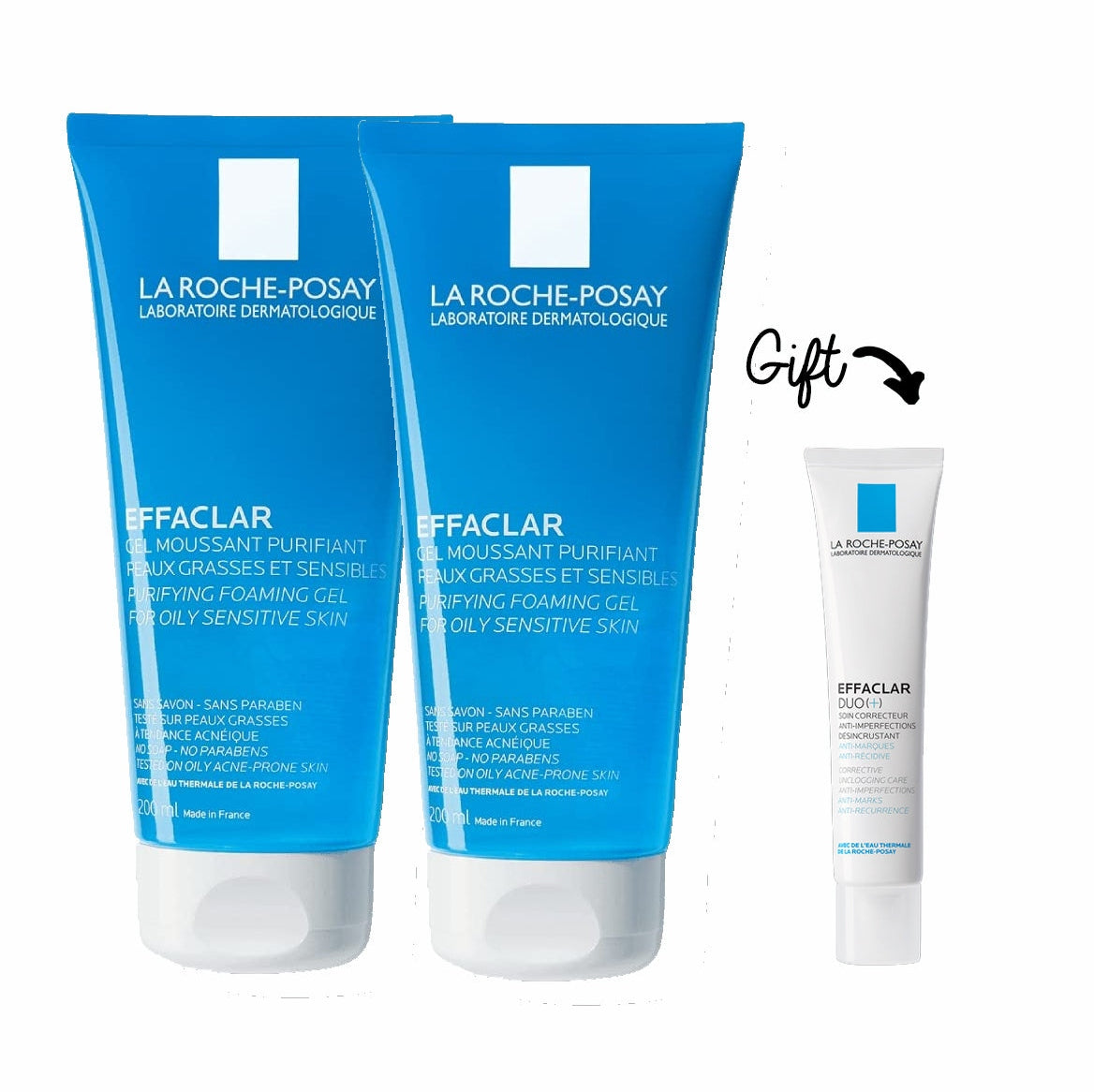 2x La Roche-Posay Effaclar Gel Cleanser 200ml + Effaclar Gel duo (+) 15ml - Medaid