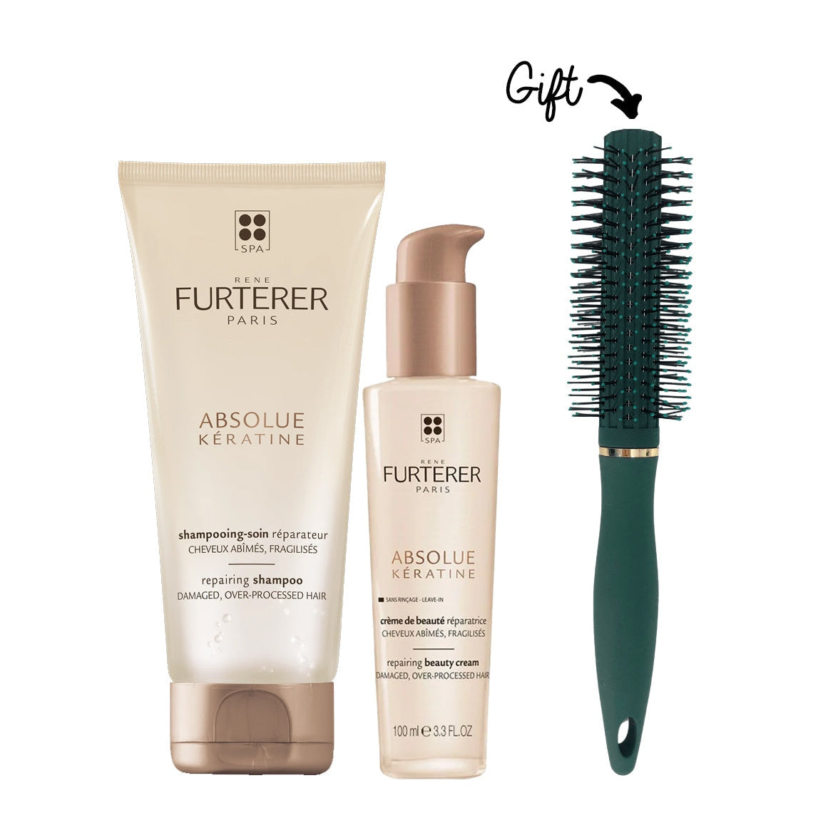Hair Renewal and Repair Kit: RF ABSOLUE KERATINE SHAMPOO 200ML + LEAVE-IN 100ML + BRUSH - Medaid