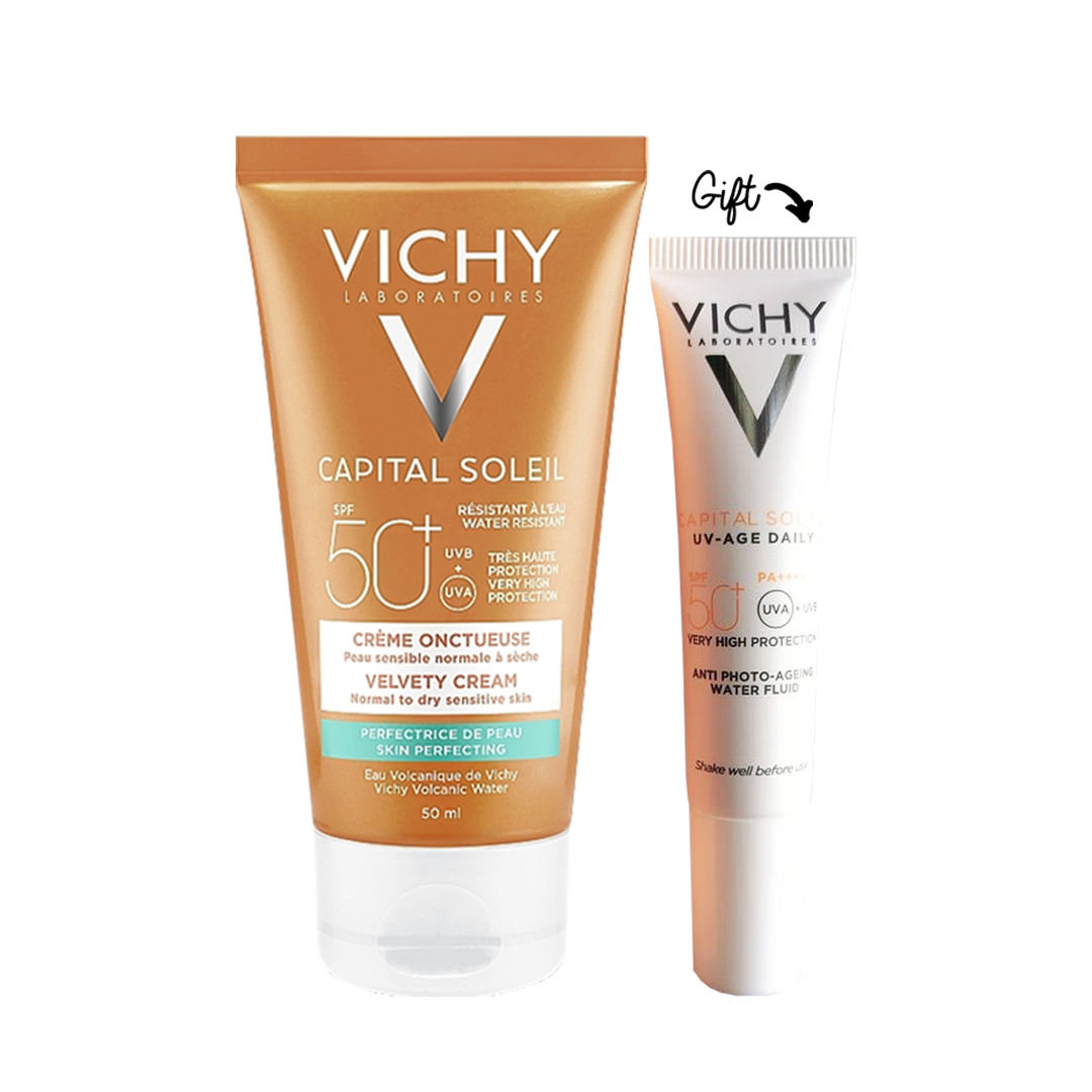Buy Capital Soleil Velvety Cream SPF50+ Skin Perfecting Action And Get FREE Capital Soleil UV Age 15 ML - Medaid