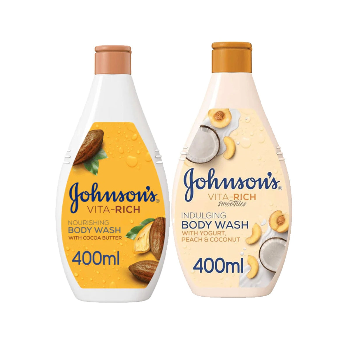 15% OFF Buy Johnson's Vita-Rich Body Wash Cocoa Butter 400ml + Johnson's Vita-Rich Body Wash Replenishing Peach Yogurt 400ml - Medaid