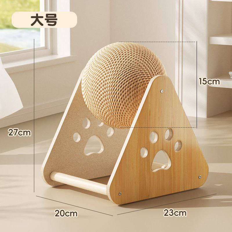 Wooden Rotating Cat Scratcher Ball – Natural Yarn/Sisal Interactive Play Toy
