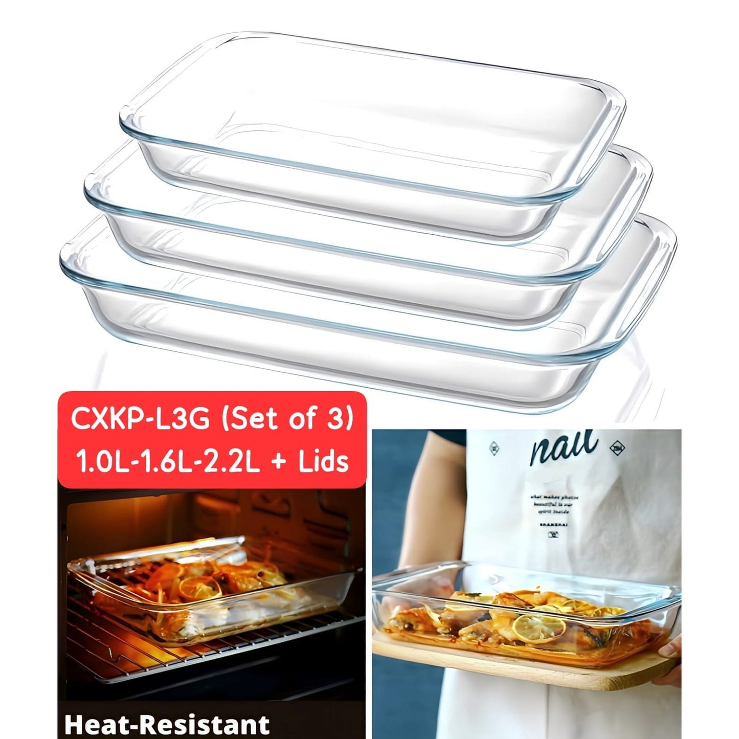 Diamond Oven Glass Tupperware 3pcs Set - Medaid International