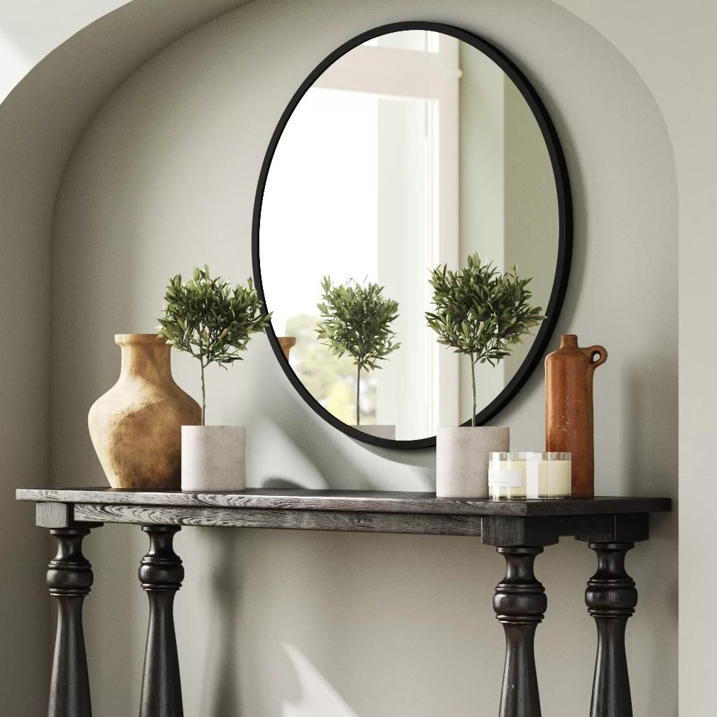 60 CM, Round Wall-Mounted Aluminum Frame Mirror with Shelf, Round Pendant Mirror, Decorative Mirror - Medaid