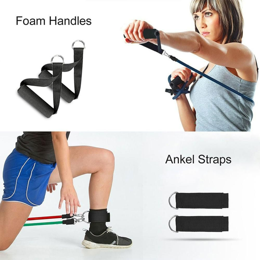 11Pcs Resistance Bands Set Elastic Tube Bands Door Anchor Ankle Straps Cushioned Handles with Carry Bags for Home Gym - Medaid International