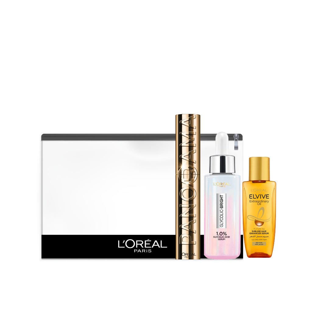 L'Oreal Paris Serum, Mascara And Hair Oil Bundle + Free Pouch At 20% Off - Medaid