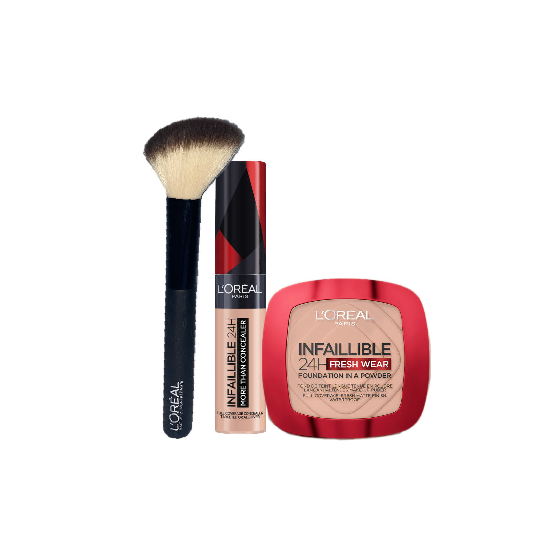 L'Oreal Paris Powder X Concealer Bundle + Free Brush At 20% Off - Medaid
