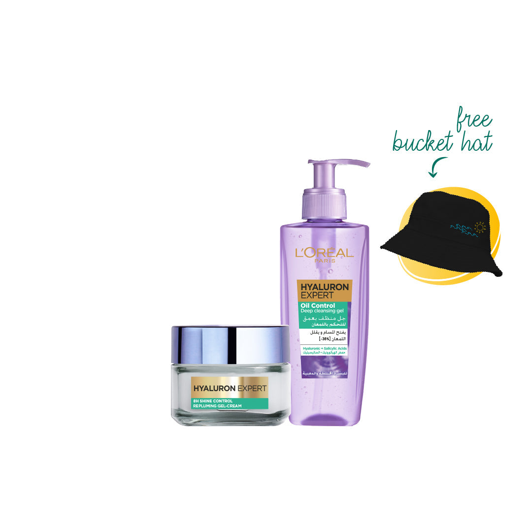 10% OFF L'Oréal Paris Hyaluron Expert Moisturizer and Anti-Aging Wash + L'Oreal Paris Hyaluron Expert Moisturizer and Anti-Aging Oil Control Deep Cleansing Gel + FREE Bucket Hat - Medaid
