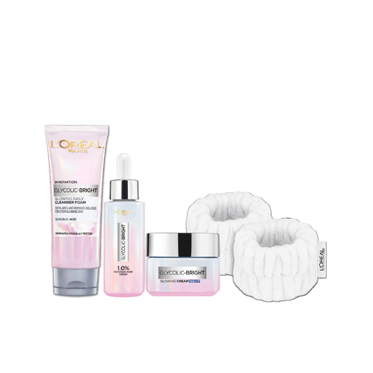 20% OFF Glycolic Bright Instant Glowing Face Serum 30ml + L'Oreal Paris Glycolic Bright Instant Glowing Face Wash 100ml + Glycolic Bright Glowing Day OR Night Cream 50ml + FREE White Wrist Towels - Medaid