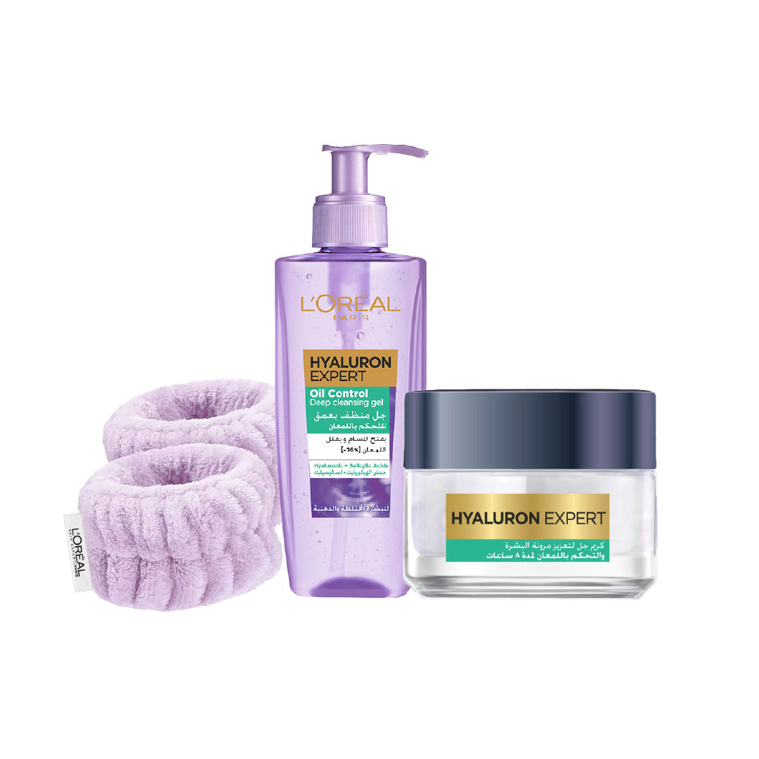 15% OFF Hyaluron Expert 8h Shine Control Replumping Gel -Cream 50ml + Hyaluron Expert Oil Control Deep Cleansing Gel 200ml + FREE Light Purple Wrist Towel - Medaid