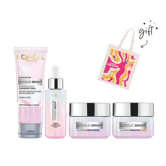 L'oreal Paris Glycolic Bright Glow Solution Bundle 25% Off + Free Tote Bag - Medaid International