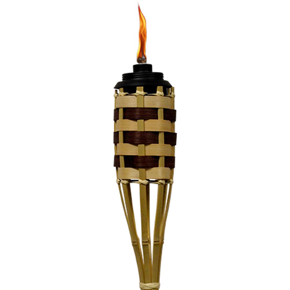 Natural Bamboo Mahogony Tiki Torch Wicker & Rope - Medaid International