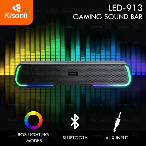 Kisonli LED-913 Portable Rechargeable Battery Powered Soundbar bluetooth gaming colorful light speaker with RGB light (Black) - Medaid International