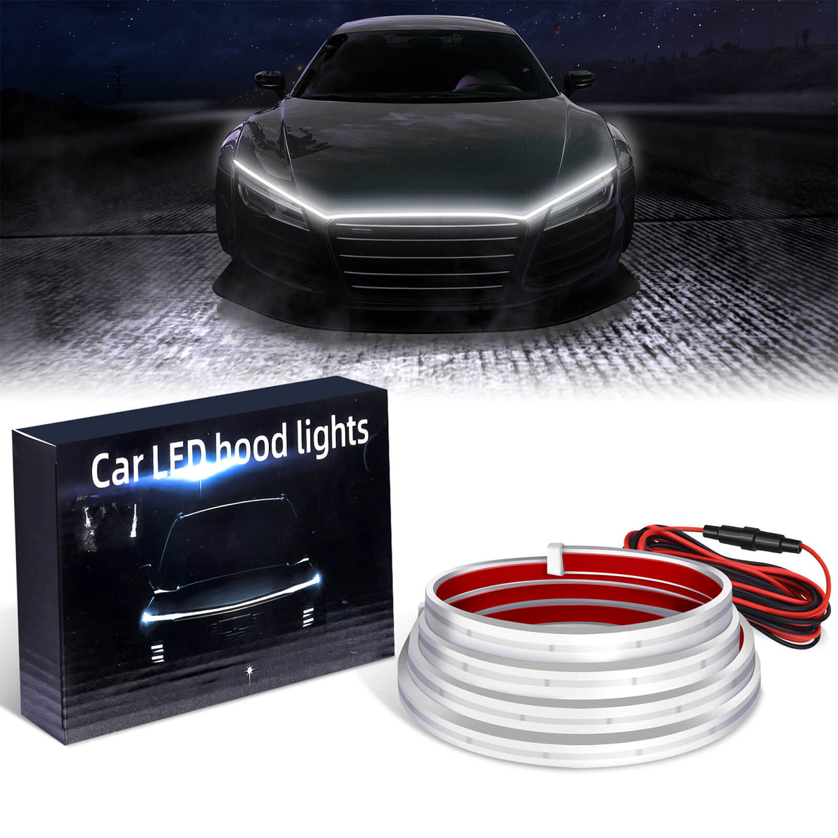Car Hood Light Strip, Flexible Exterior Car LED Strip Lights Waterproof (Crystal Blue) - Medaid International