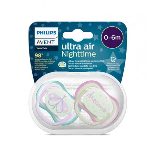 avent 2 ultra air night soothers 0-6m - girl 376/19