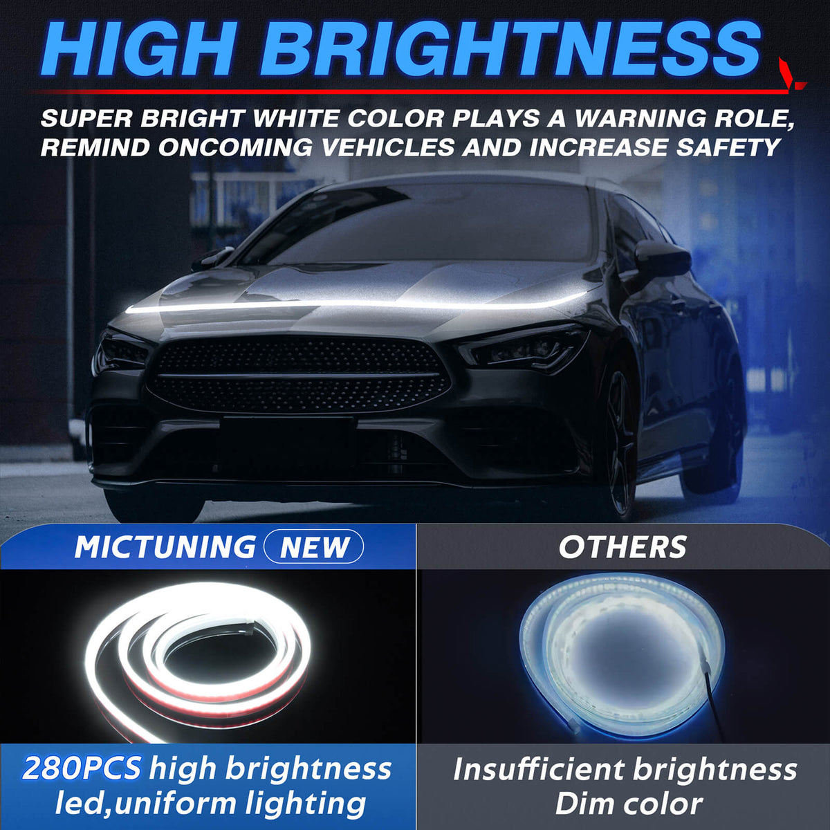 Car Hood Light Strip, Flexible Exterior Car LED Strip Lights Waterproof (Crystal Blue) - Medaid International