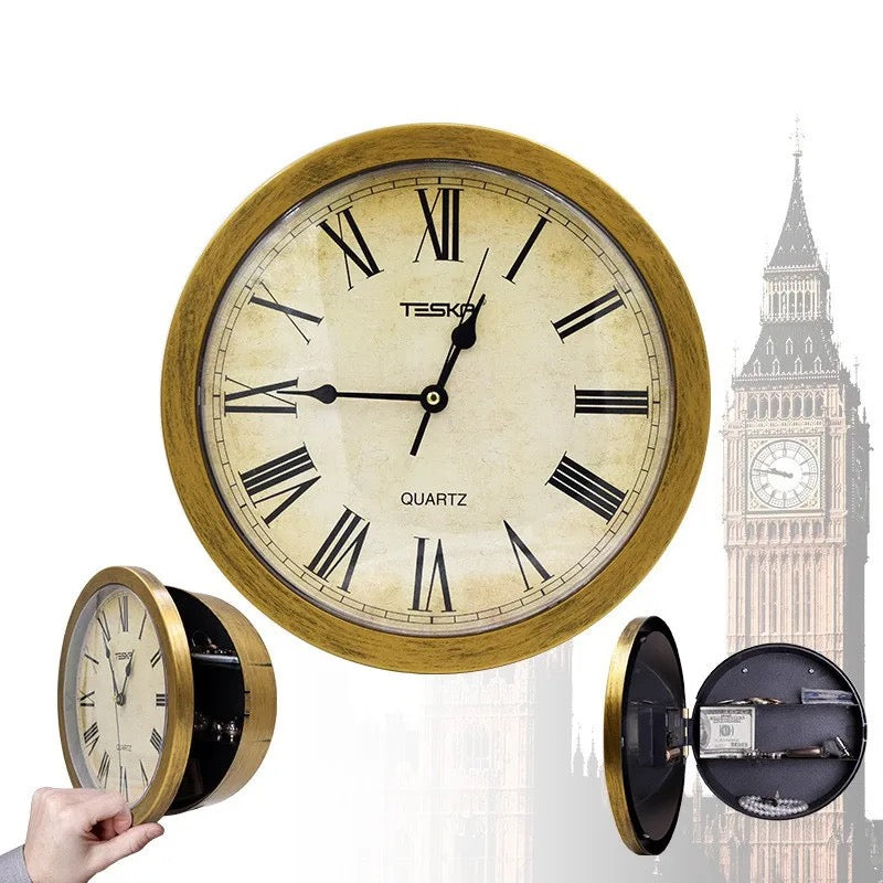 Hidden Clock Safe Gold Or Silver Color Retro Round Wall clock - Medaid International