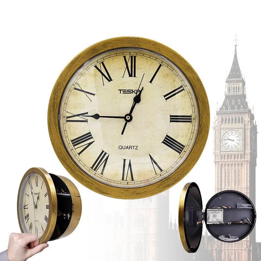 Hidden Clock Safe Gold Or Silver Color Retro Round Wall clock - Medaid International