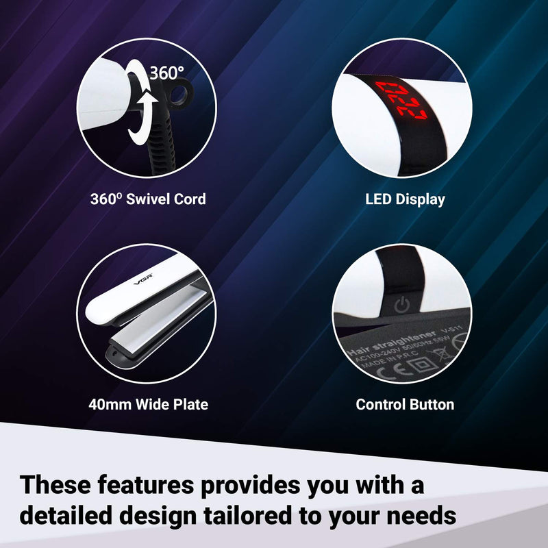 VGR V511 Flat Iron Anti-Static Flat Iron With Ceramic Plates And Lcd Display Hair Straightener - Medaid International