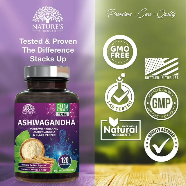 Certified Organic Ashwagandha 1950 MG - Extra Strength Pure Organic Ashwagandha Extract - Made with Root Extract Powder - Medaid - Lebanon