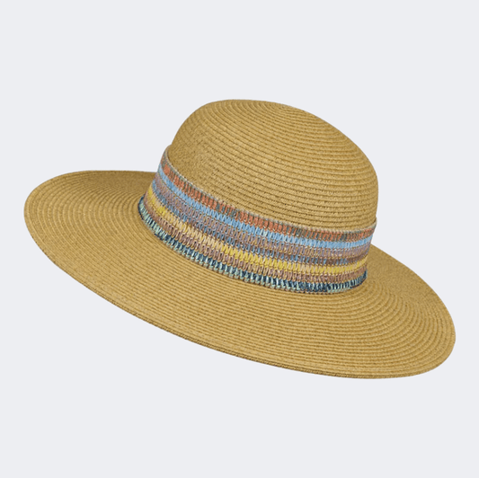 Stamion Floppy Medium Multicolored Band Women Beach Hat Light Brown - Medaid International