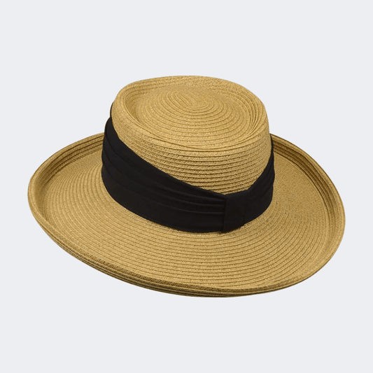 Stamion Venice With Wide Grosgrain Women Beach Hat Light Brown/Black - Medaid International