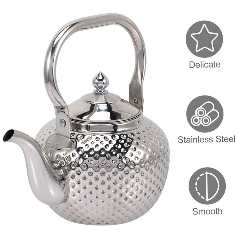 1.5 L Stainless Steel Tea Kettle with Hammer Texture Design Household Teapot Kettle Suitable for Induction Cooker and Stovetop Silver - Medaid - Lebanon