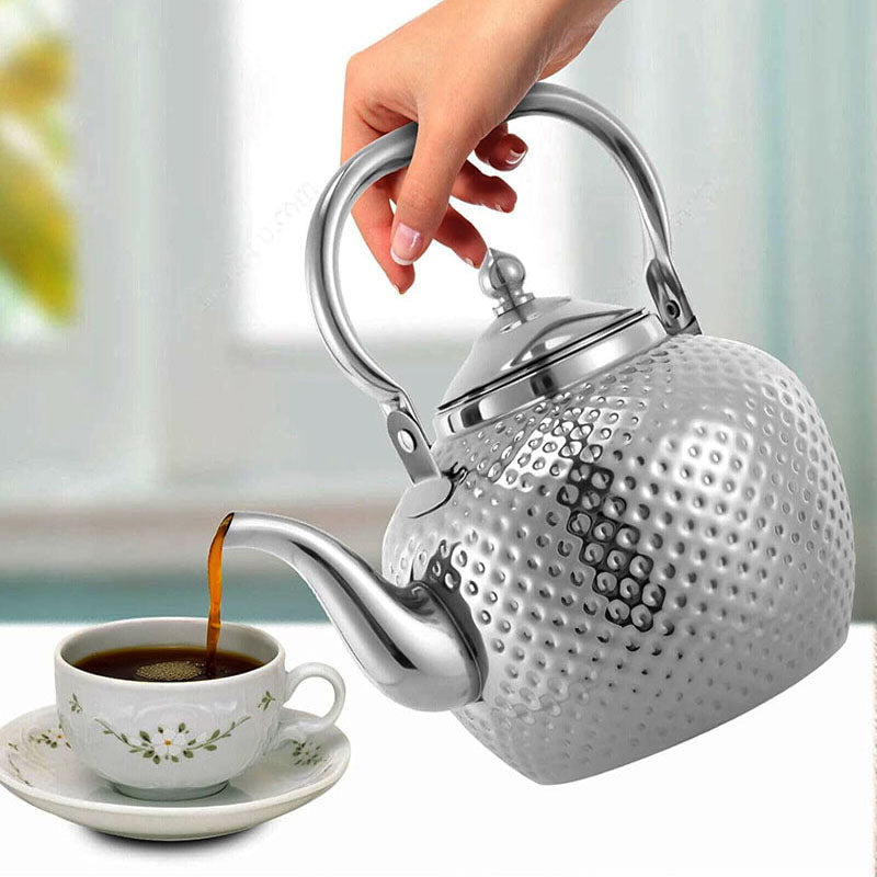 1.5 L Stainless Steel Tea Kettle with Hammer Texture Design Household Teapot Kettle Suitable for Induction Cooker and Stovetop Silver - Medaid - Lebanon