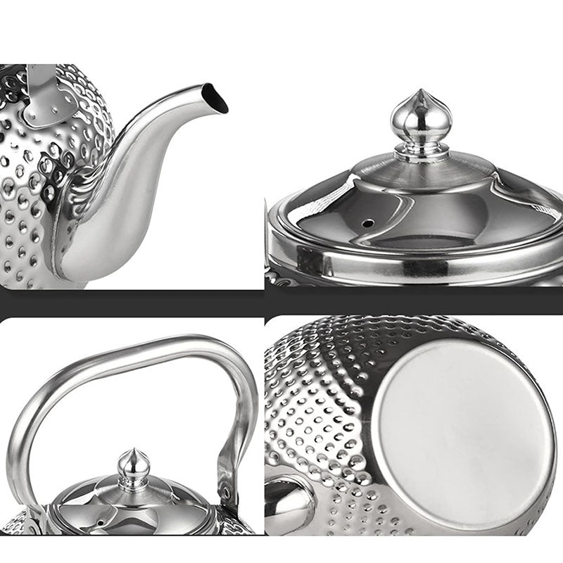 1.5 L Stainless Steel Tea Kettle with Hammer Texture Design Household Teapot Kettle Suitable for Induction Cooker and Stovetop Silver - Medaid - Lebanon