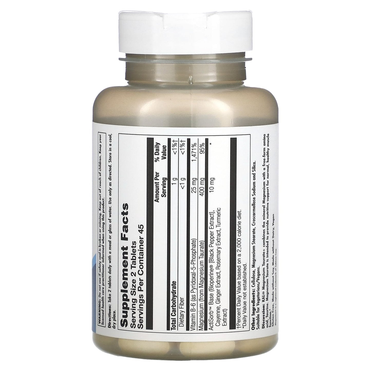 KAL, Magnesium Taurate +, 400 mg, 90 Tablets (200 mg per Tablet) - Medaid International