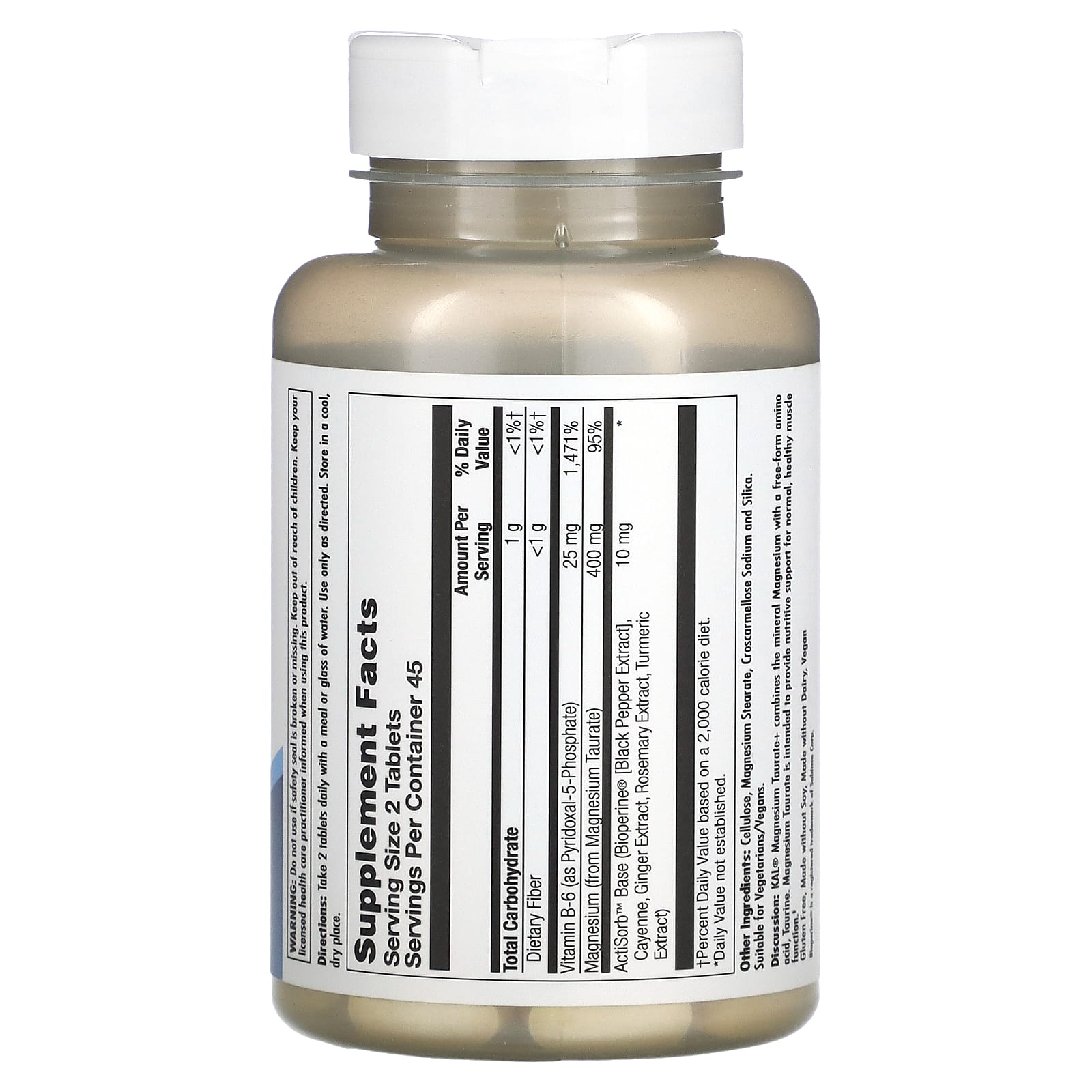 KAL, Magnesium Taurate +, 400 mg, 90 Tablets (200 mg per Tablet) - Medaid International