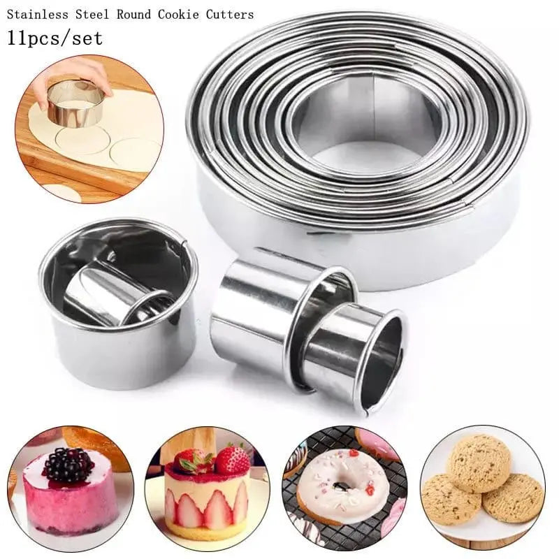 11pcs Stainless Steel Round Cookie Biscuit Cutters Set