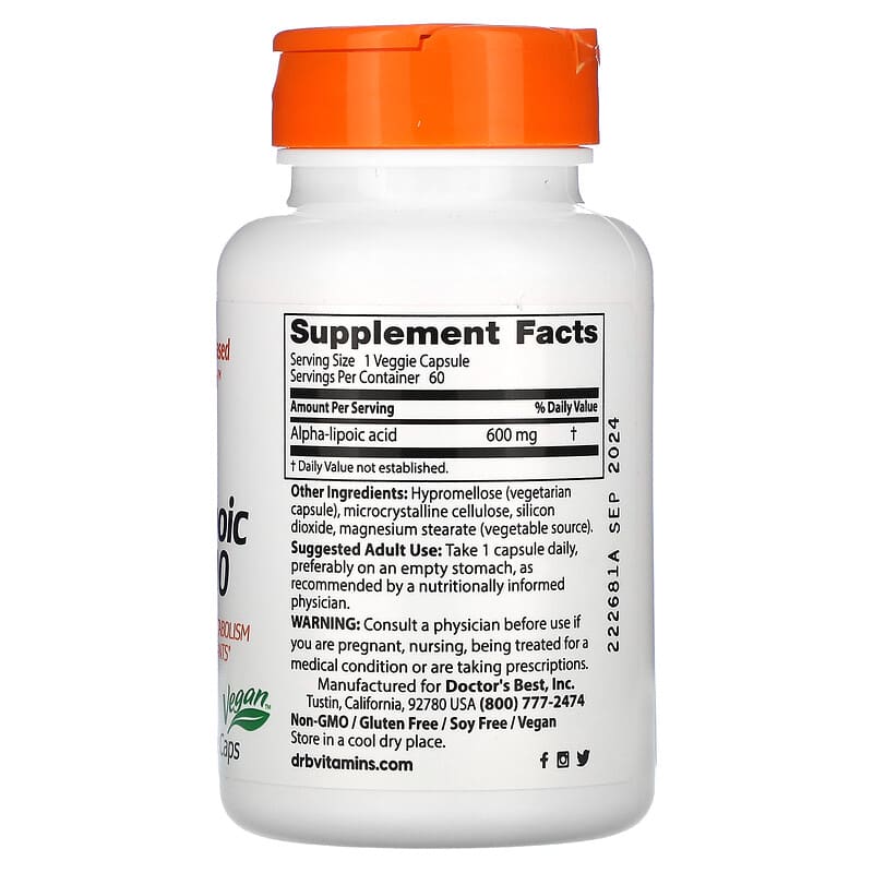 Doctor's Best, Alpha-Lipoic Acid 600, 600 mg, 60 Veggie Caps - Medaid International