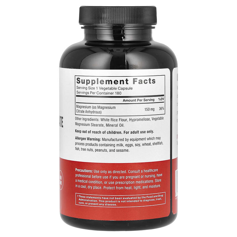 Force Factor, Magnesium Citrate, 150 mg, 180 Vegetable Capsules - Medaid International