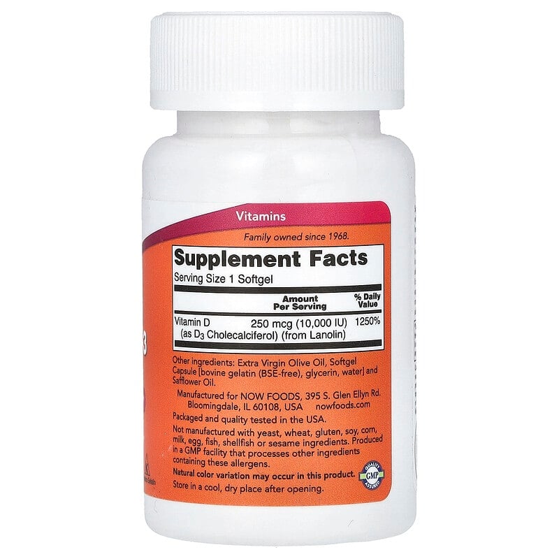 NOW Foods, Vitamin D-3, High Potency, 10,000 IU, 30 Softgels - Medaid International