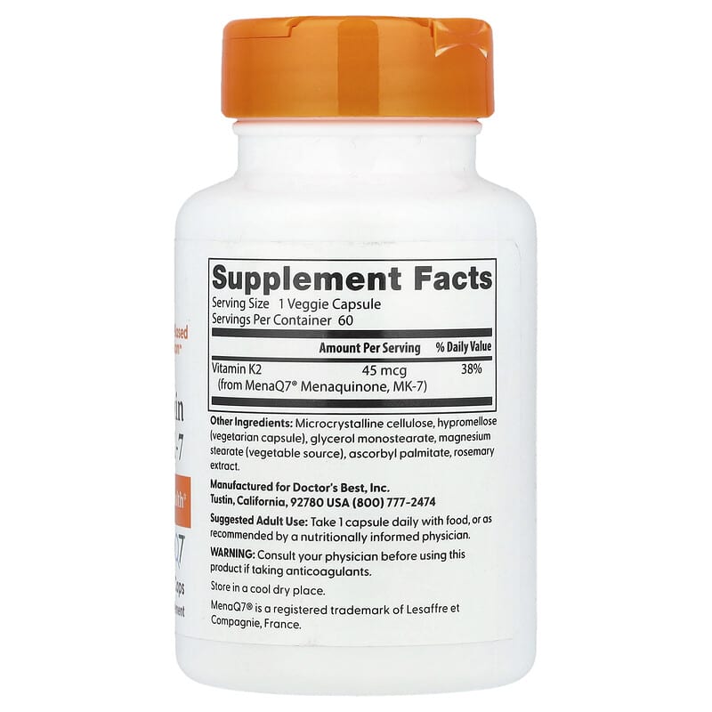 Doctor's Best, Natural Vitamin K2 MK-7 , 45 mcg, 60 Veggie Caps - Medaid International