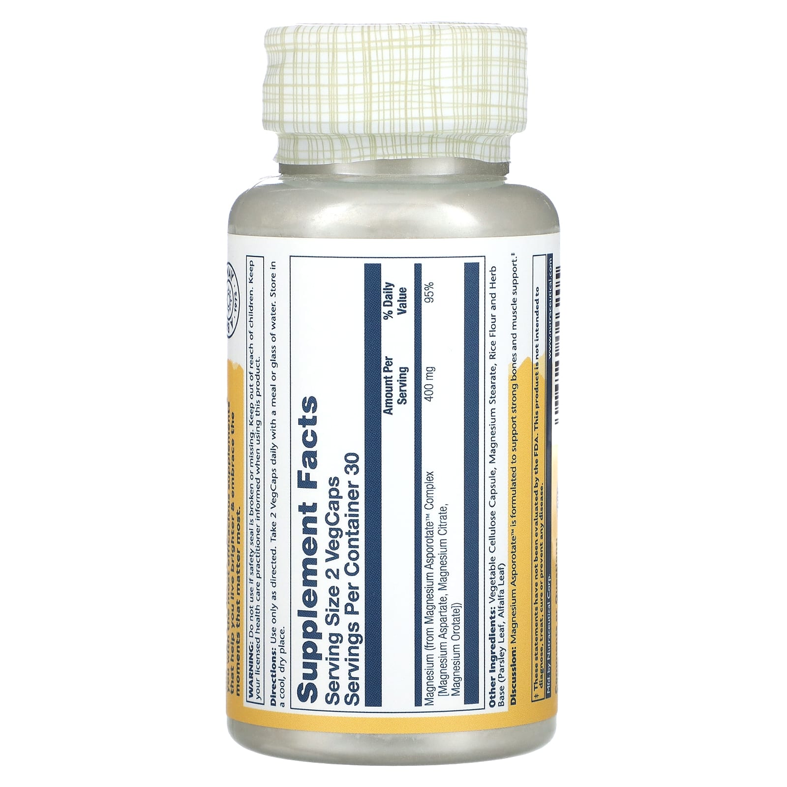 Solaray, Magnesium Asporotate, 400 mg, 60 VegCaps (200 mg per Capsule) - Medaid International