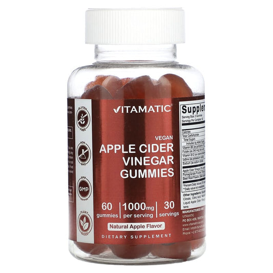 Vitamatic, Vegan Apple Cider Vinegar, Natural Apple, 1,000 mg, 60 Gummies - Medaid International