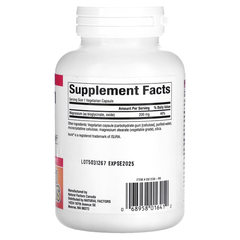Natural Factors, Magnesium Bisglycinate, 200 mg, 120 Vegetarian Capsules - Medaid International