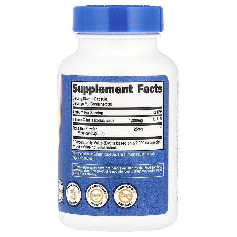Nutricost, Vitamin C With Rose Hips, 30 Capsules - Medaid International