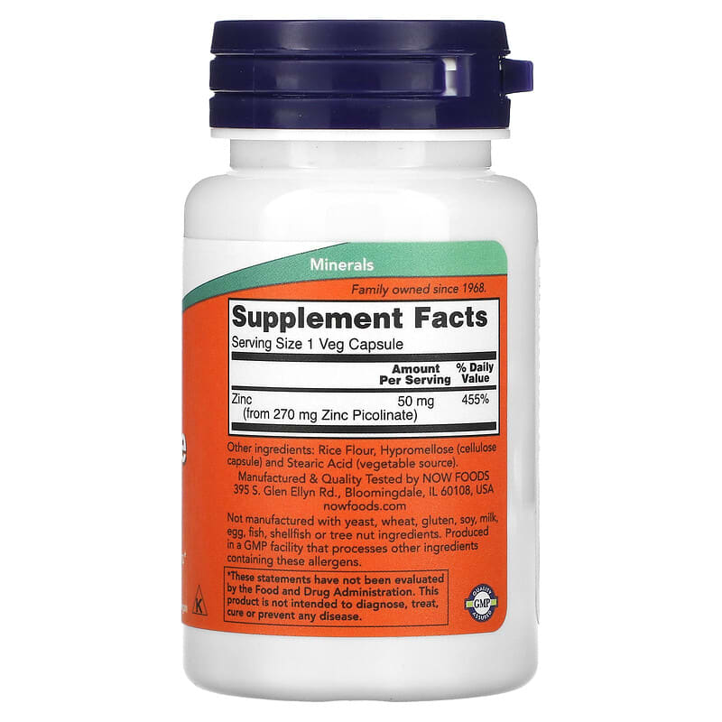 NOW Foods, Zinc Picolinate, 50 mg, 60 Veg Capsules - Medaid International