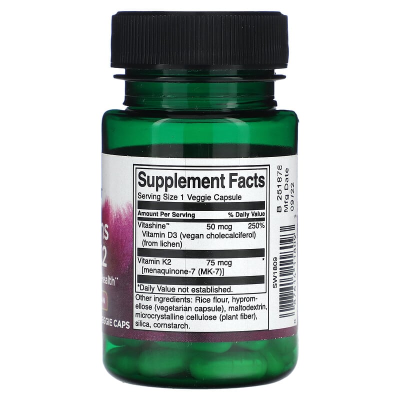 Swanson, Vitamins D3 & K2, 60 Veggie Caps - Medaid International