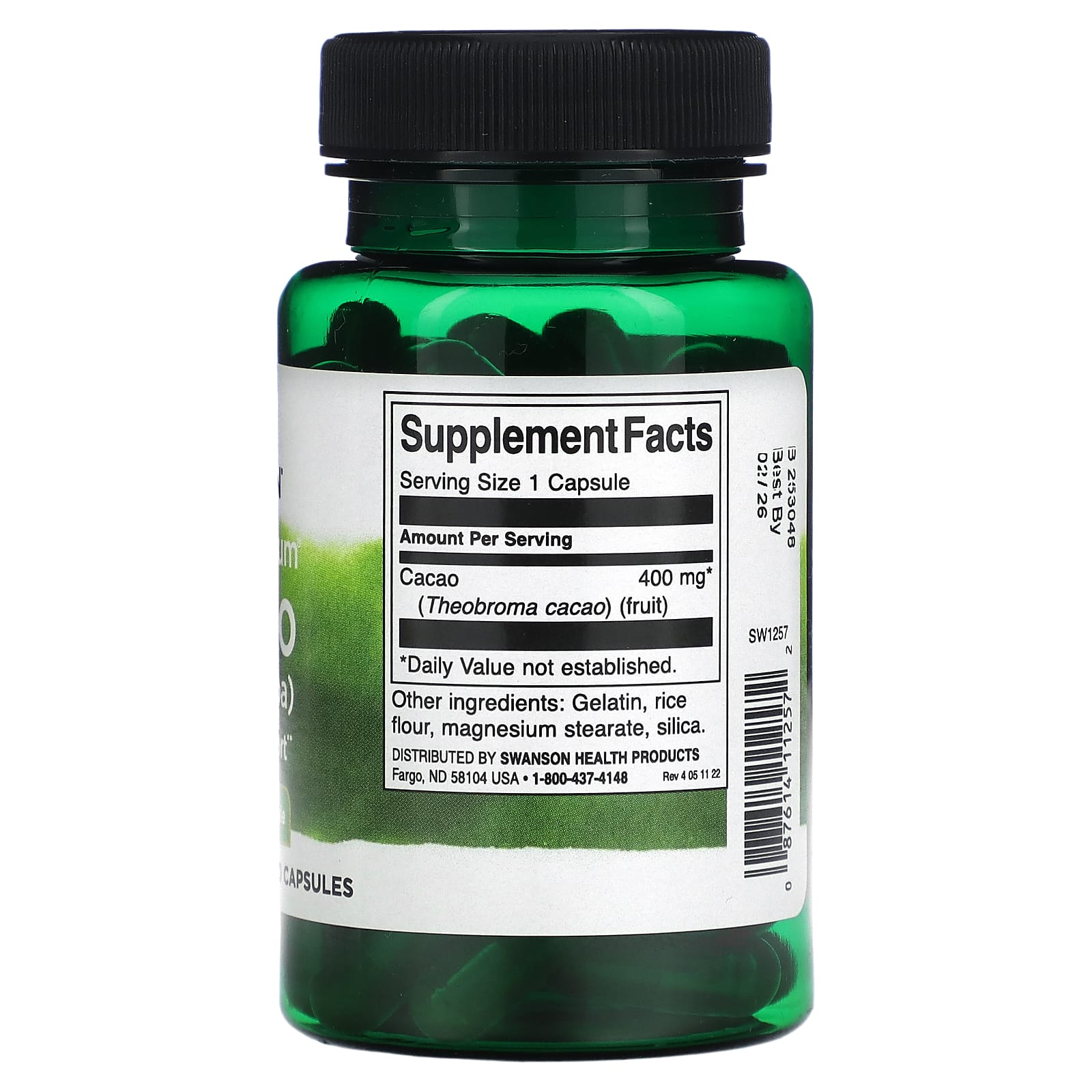 Swanson, Full Spectrum Cacao (Raw Cocoa), 400 mg , 60 Capsules - Medaid International