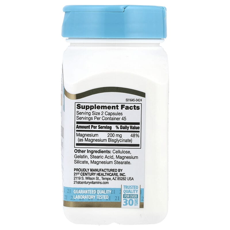21st Century, Chelated Magnesium Glycinate, 200 mg, 90 Capsules - Medaid