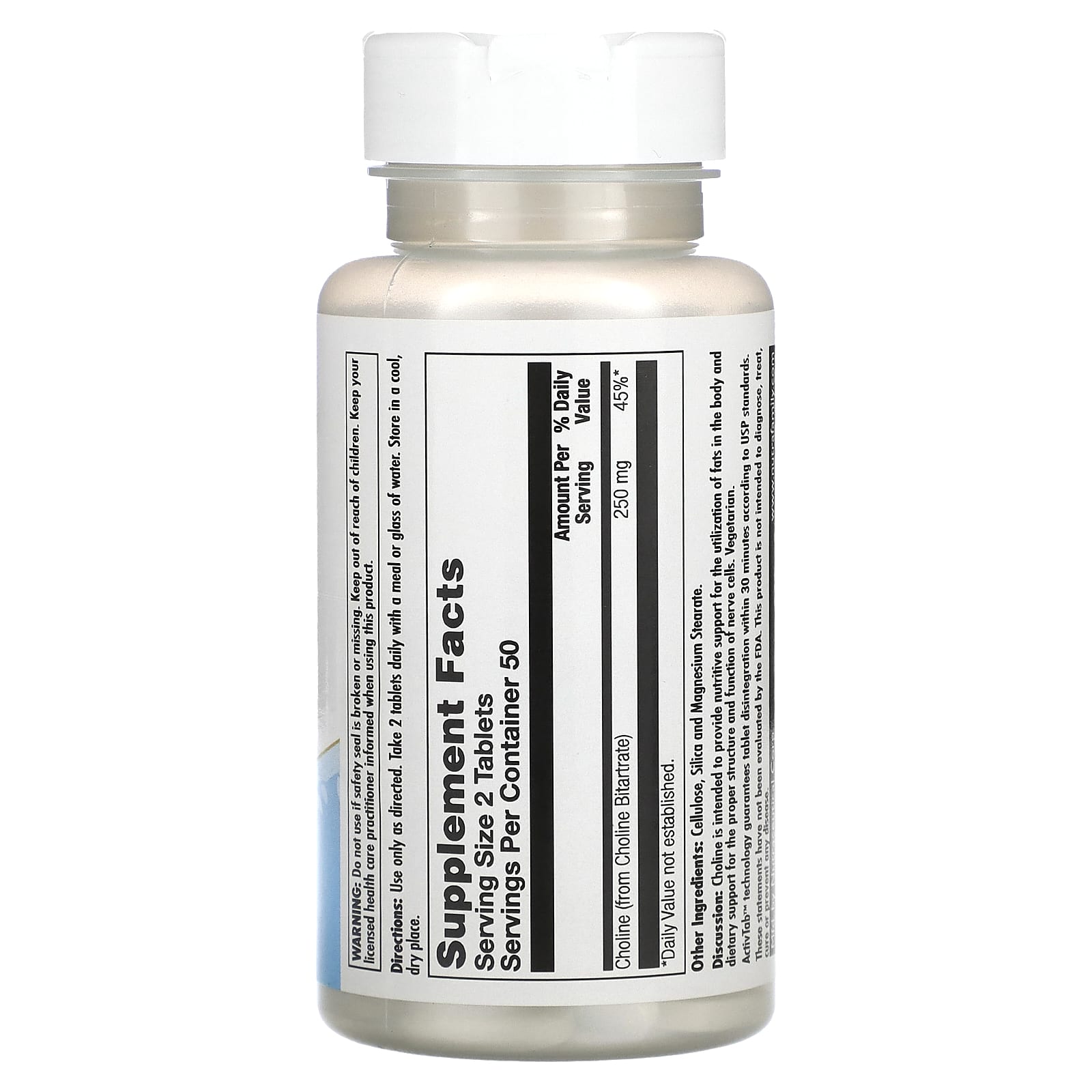 KAL, Choline, 250 mg, 100 Tablets (125 mg per Tablet) - Medaid International