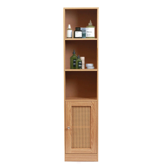 5 Tier Waterproof Wooden and Rattan Storage Cabinet Organizer Slim Design Freestanding Floor Cabinet for Bathroom Bedroom Living Room Kitchen - Medaid - Lebanon