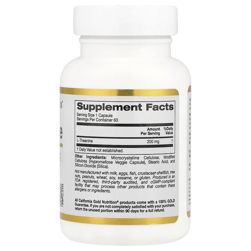 California Gold Nutrition, L-Theanine, 200 mg, 60 Veggie Capsules - Medaid International