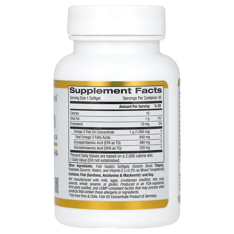 California Gold Nutrition, Omega 800 Ultra-Concentrated Fish Oil, 30 Softgels - Medaid International