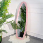 160 CM, Oval Floor Mirror, Wall Mirror Standing or Leaning Against Wall for Bedroom, Suede Wrapped Wooden Frame Mirror - Medaid International